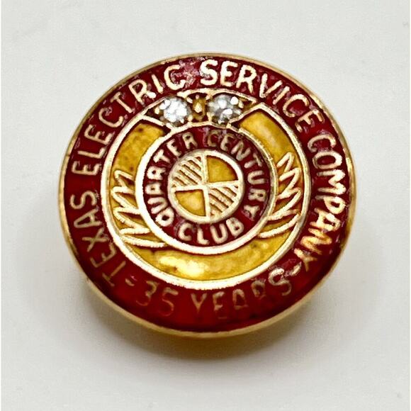 VTG 10K Gold TEXAS ELECTRIC SERVICE CO. 35 Year Award Pin w/ Diamonds 3.2g -1935